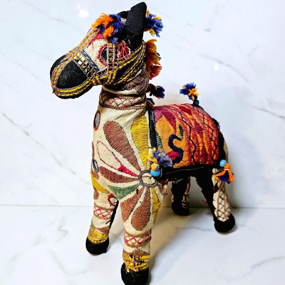Handmade Rajasthani Embroidered Fabric Horse Folk Art Decor